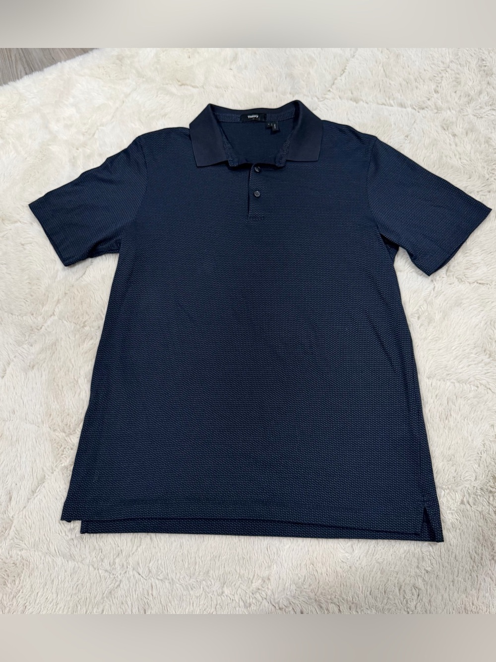 Theory Navy Textured Polo Shirt Large